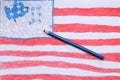 USA flag painted by a child. Drawing state symbols, education Royalty Free Stock Photo