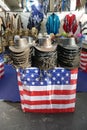 USA flag reproduction scarves and western hats Royalty Free Stock Photo