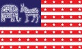 USA flag with republican party symbol of elephant and democratic party symbol of donkey