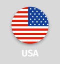 USA flag, round icon with shadow