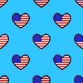 USA Flag Seamless Pattern And Love Hearts Symbol. Royalty Free Stock Photo