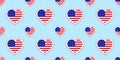 USA flag seamless pattern. Vector The United States of America flags stikers. Love hearts symbols. Background for american english Royalty Free Stock Photo