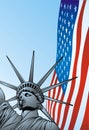 USA flag and statue of liberty Royalty Free Stock Photo