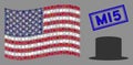 USA Flag Stylized Composition of Gentleman Hat and Grunge Mi5 Seal