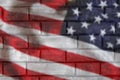 USA flag on a textured background. USA flag on old grunge background wall, demolition concept