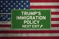 USA flag with Trump`s Policy and a signpost