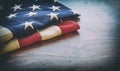 USA flag, US of America sign symbol on wood, closeup view