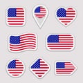 The USA flag vector set. American national flags stickers collection. Vector isolated geometric icons. Web, sports pages, patrioti Royalty Free Stock Photo