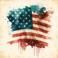 USA flag watercolor illustration. Vintage patriotic grunge background Royalty Free Stock Photo