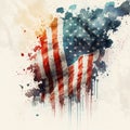 USA flag watercolor illustration. Vintage patriotic grunge background Royalty Free Stock Photo