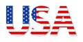 Usa flag on word. Logo with text and usa flag. Icon for american made, patriotic, 4th july and travel. Graphic font on america Royalty Free Stock Photo