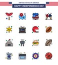 16 USA Flat Filled Line Pack of Independence Day Signs and Symbols of military; american; shield; cream; icecream