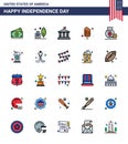 25 USA Flat Filled Line Signs Independence Day Celebration Symbols of bag; ice cream; bank; food; cold