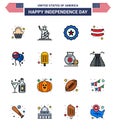 16 USA Flat Filled Line Signs Independence Day Celebration Symbols of bloons; sausage; usa; frankfurter; usa