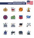 16 USA Flat Filled Line Signs Independence Day Celebration Symbols of medal; independece; ball; holiday; award