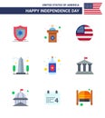 9 USA Flat Pack of Independence Day Signs and Symbols of bottle; washington; flag; usa; monument Royalty Free Stock Photo