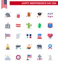 25 USA Flat Pack of Independence Day Signs and Symbols of party; buntings; cream; american; officer