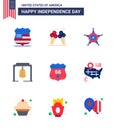 9 USA Flat Pack of Independence Day Signs and Symbols of shield; church bell; men; christmas bell; alert