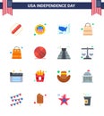 16 USA Flat Signs Independence Day Celebration Symbols of ball; shop; map; packages; bag