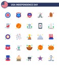 25 USA Flat Signs Independence Day Celebration Symbols of food; cold; shield; american; tent