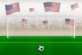 USA football team fans with flags of USA cheering on stadium, penalty kick concept in a soccer match Royalty Free Stock Photo