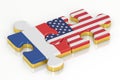 USA and France puzzles from flags, relation concept. 3D rendering Royalty Free Stock Photo