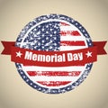 USA grunge flag on button stamp with ribbons Memorial Day