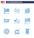USA Happy Independence DayPictogram Set of 9 Simple Blues of usa; country; flag; day; united