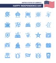 USA Happy Independence DayPictogram Set of 25 Simple Blues of cream; flag; door; badge; american