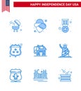 USA Happy Independence DayPictogram Set of 9 Simple Blues of landmarks; american; medal; elephent; shield