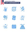 USA Happy Independence DayPictogram Set of 9 Simple Blues of love; american; celebration; fly; bloon