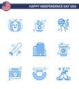 USA Happy Independence DayPictogram Set of 9 Simple Blues of office; usa; bloons; sports; baseball