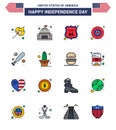 USA Happy Independence DayPictogram Set of 16 Simple Flat Filled Lines of bat; star; white; military; american