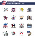 USA Happy Independence DayPictogram Set of 16 Simple Flat Filled Lines of flag; star; camping; eagle; animal