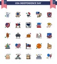 USA Happy Independence DayPictogram Set of 25 Simple Flat Filled Lines of shield; american; barbecue; american; speaker