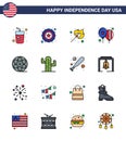 USA Happy Independence DayPictogram Set of 16 Simple Flat Filled Lines of video; movis; fire; party; celebrate Royalty Free Stock Photo