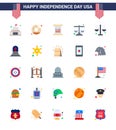 USA Happy Independence DayPictogram Set of 25 Simple Flats of death; law; food; justice; usa