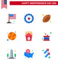 USA Happy Independence DayPictogram Set of 9 Simple Flats of food; frise; ball; sports; basketball Royalty Free Stock Photo