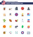 USA Happy Independence DayPictogram Set of 25 Simple Flats of usa; landmark; office; building; sports