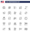 Happy Independence Day Pack of 25 Lines Signs and Symbols for baseball; american; head; ink bottle; adobe