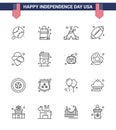 USA Happy Independence DayPictogram Set of 16 Simple Lines of cowboy; usa; tent free; sport; ball