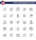 USA Happy Independence DayPictogram Set of 25 Simple Lines of elephent; eagle; alert; celebration; american