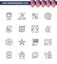 USA Happy Independence DayPictogram Set of 16 Simple Lines of hat; american; ball; video; movis