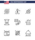 USA Happy Independence DayPictogram Set of 9 Simple Lines of laud; flag; american; usa; text Royalty Free Stock Photo