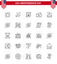 USA Happy Independence DayPictogram Set of 25 Simple Lines of monument; usa; security; amearican; dollar