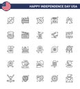 USA Happy Independence DayPictogram Set of 25 Simple Lines of shield; wine; ball; beer; date