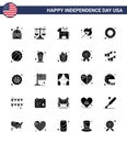 USA Happy Independence DayPictogram Set of 25 Simple Solid Glyph of donut; match; scale; fire; symbol