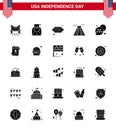 USA Happy Independence DayPictogram Set of 25 Simple Solid Glyph of flag; american; mail; landmark; hot i