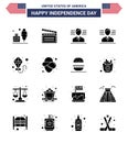 USA Happy Independence DayPictogram Set of 16 Simple Solid Glyphs of burger; cowboy; man; usa; summer