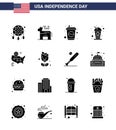 USA Happy Independence DayPictogram Set of 16 Simple Solid Glyphs of usa; flower; bottle; american; location